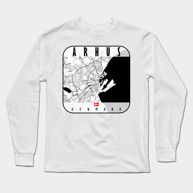 Arhus Map Denmark Long Sleeve T-Shirt by ArtisticParadigms